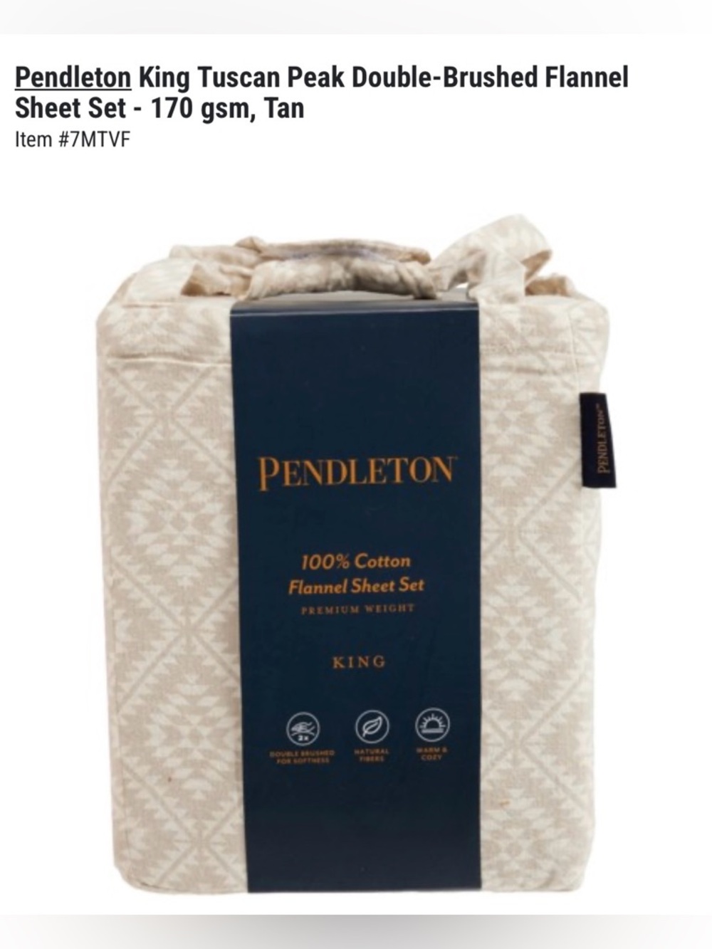 Pendleton Tan & Cream King Flannel Sheet Set